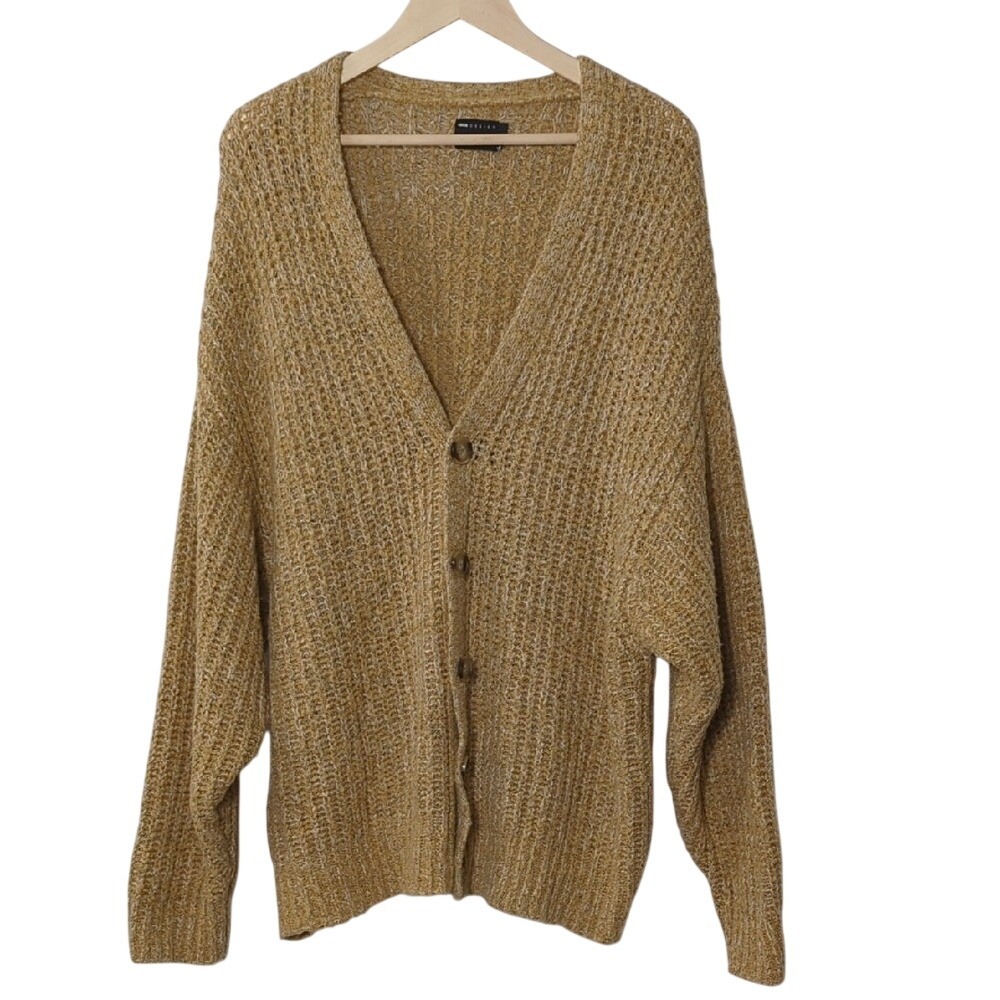 ASOS DESIGN Super Oversized Ribbed Knit Button Cardigan Tan Small Large RUNS BIG - Picture 2 of 13